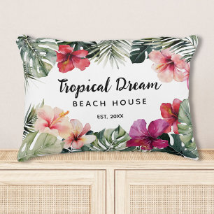 Watercolor Tropical Floral Botanical Beach House Decorative Cushion