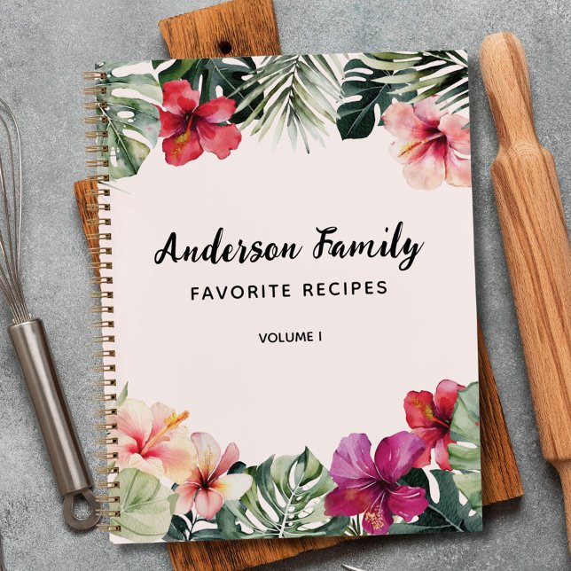 Watercolor Tropical Floral Botanical Family Recipe Notebook (In situ)