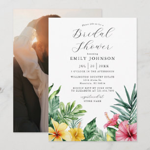 Watercolor Tropical Floral Bridal Shower Photo Invitation