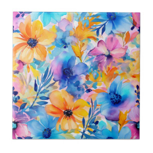 Watercolor Tropical Floral Ceramic Tile
