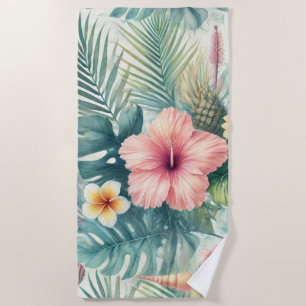 Watercolor Tropical Floral Design Beach Towel