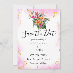 Watercolor Tropical Floral Destination Photo  Save The Date