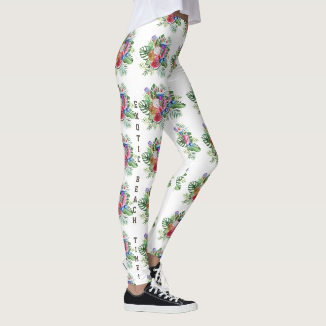 Watercolor Tropical Floral Exotic Beach Time Leggings (Right)