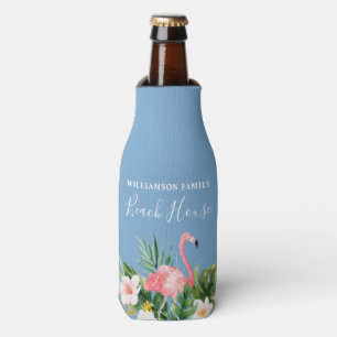 Watercolor Tropical Floral Family Beach House Blue Bottle Cooler