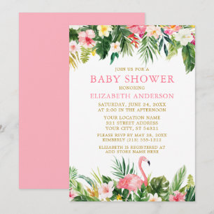 Watercolor Tropical Floral Flamingo Baby Shower Invitation