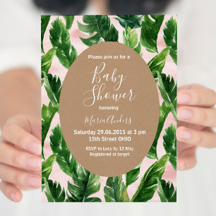 Watercolor Tropical Floral Frame Baby Shower Invitation