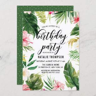 Watercolor Tropical Floral Frame Birthday Party Invitation