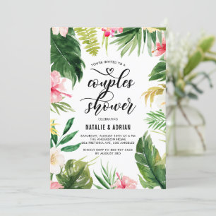 Watercolor Tropical Floral Frame Couples Shower Invitation