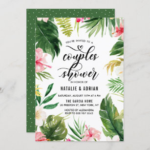 Watercolor Tropical Floral Frame Couples Shower Invitation