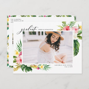 Watercolor Tropical Floral Frame Photo Graduation Invitation Postcard