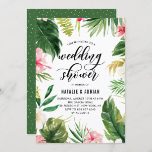 Watercolor Tropical Floral Frame Wedding Shower Invitation