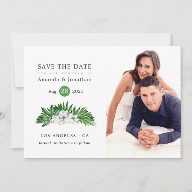 Watercolor Tropical Floral Geometric Wedding Save The Date (Front)