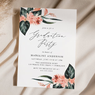 Watercolor Tropical Floral Graduation Party Invitation