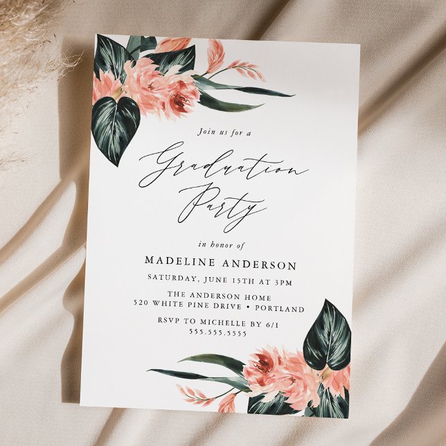Watercolor Tropical Floral Graduation Party Invitation (Creator Uploaded)