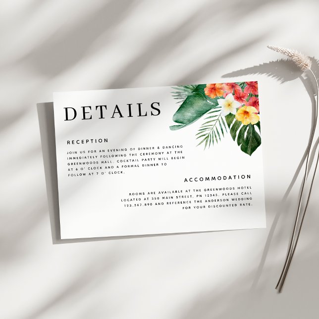 Watercolor Tropical Floral Greenery Wedding Detail Enclosure Card (Creator Uploaded)