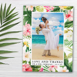 Watercolor Tropical Floral Love and Thanks Postcard<br><div class="desc">Elegant Watercolor Tropical Floral,  Greenery and Palm Leaves Bride and Groom Love and Thanks Wedding Photo Thank You Postcard</div>