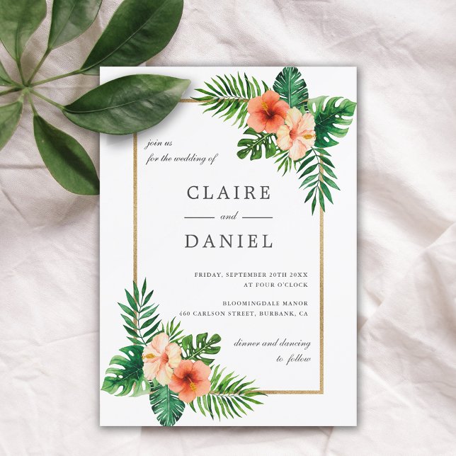 Watercolor Tropical Floral Modern Wedding Invitation (Creator Uploaded)