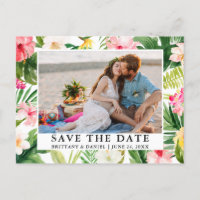 Watercolor Tropical Floral Photo Save The Date