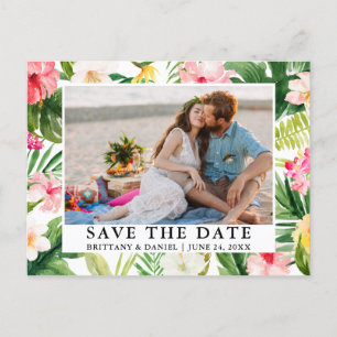 Watercolor Tropical Floral Photo Save The Date Postcard