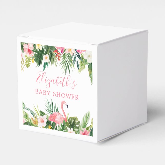 Watercolor Tropical Floral Pink Flamingo Shower Favour Box (Front Side)