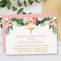 Watercolor Tropical Floral Pink Medical Grad Party