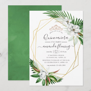 Watercolor Tropical Floral Quinceañera Invitation