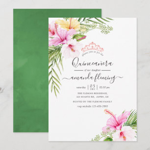Watercolor Tropical Floral Quinceañera Invitation