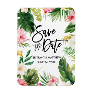 Watercolor Tropical Floral Save The Date Magnet