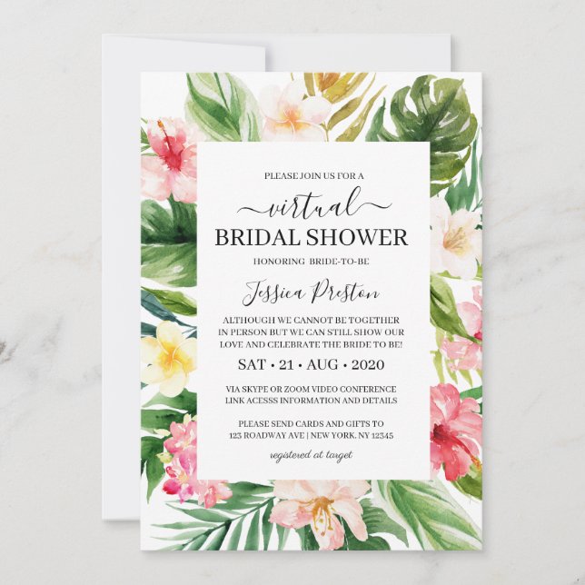 Watercolor Tropical Floral Virtual Bridal Shower Invitation (Front)