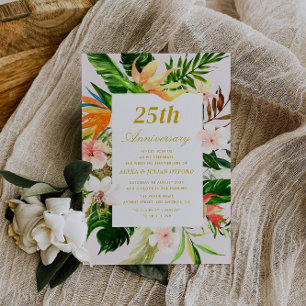 watercolor tropical floral wedding anniversary invitation