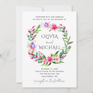 Watercolor tropical floral wedding. Hawaii flowers Invitation