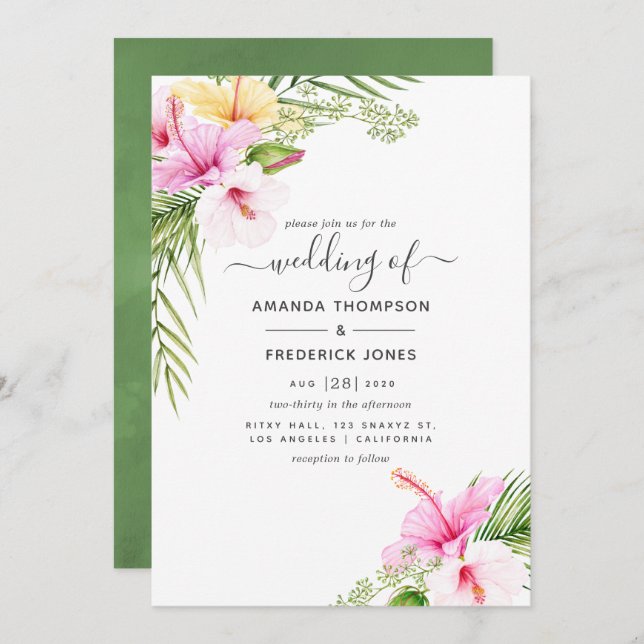 Watercolor Tropical Floral Wedding Invitation (Front/Back)