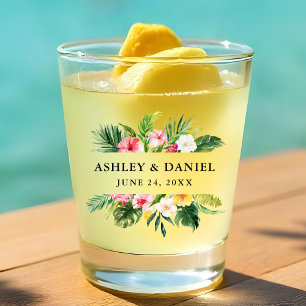 Watercolor Tropical Floral Wedding Shot Glass