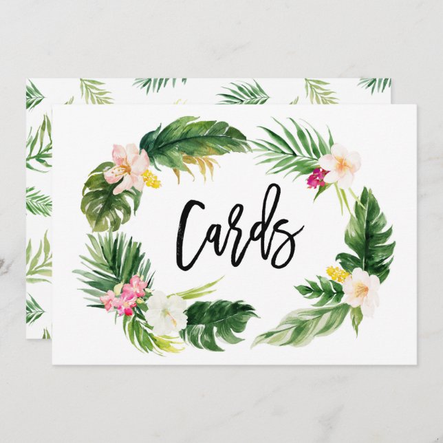 Watercolor Tropical Floral Wreath Cards Sign (Front/Back)