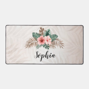 Watercolor Tropical Floral Wreath Custom Text Desk Mat