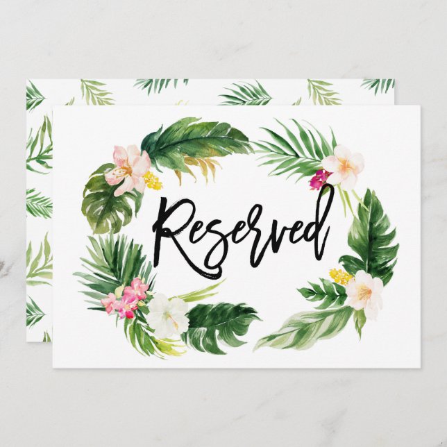 Watercolor Tropical Floral Wreath Reserved Sign Invitation (Front/Back)