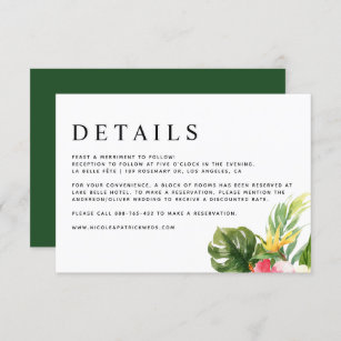 Watercolor Tropical Flowers and Greenery Details Enclosure Card