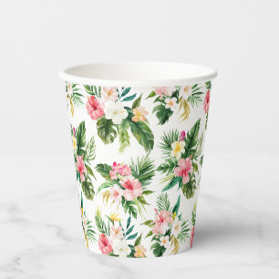 Watercolor Tropical Flowers and Greenery Pattern Paper Cups