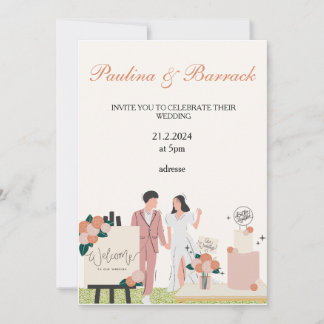 Watercolor Tropical Flowers and Greenery Wedding Invitation