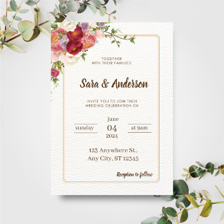 Watercolor Tropical Flowers and Greenery Wedding Invitation