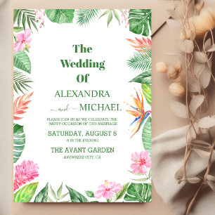 Watercolor Tropical Flowers and Greenery Wedding Invitation