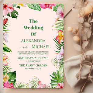 Watercolor Tropical Flowers and Greenery Wedding Invitation