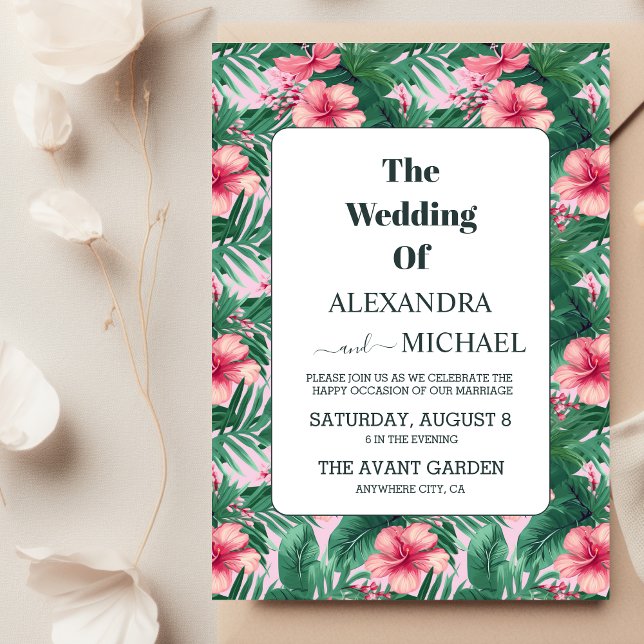 Watercolor Tropical Flowers and Greenery Wedding Invitation (Creator Uploaded)