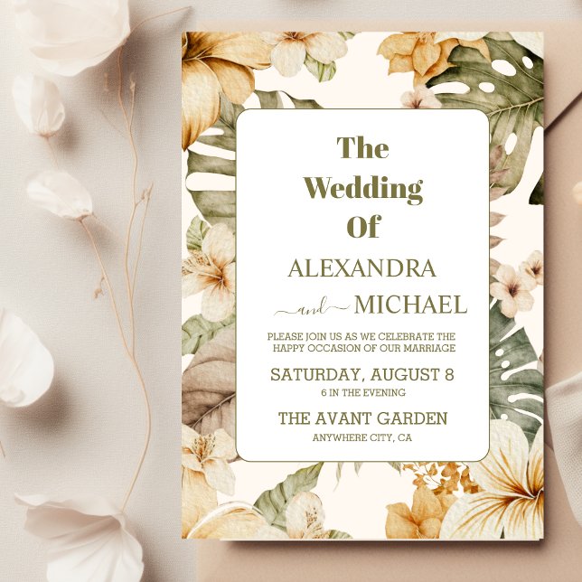 Watercolor Tropical Flowers and Greenery Wedding Invitation (Creator Uploaded)