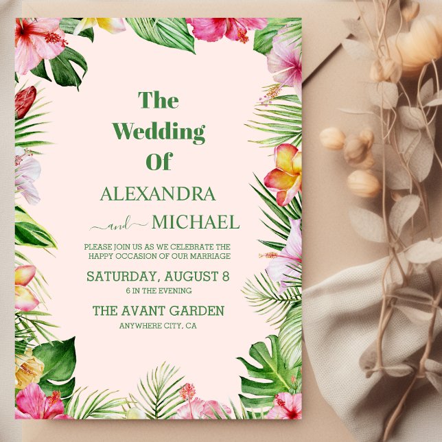 Watercolor Tropical Flowers and Greenery Wedding Invitation (Creator Uploaded)