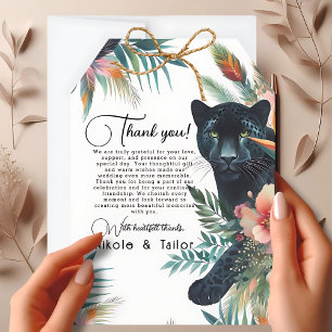 Watercolor Tropical Flowers And Jaguar  Thank You Card