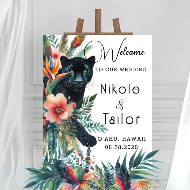 Watercolor Tropical Flowers And Jaguar Welcome Poster (Creator Uploaded)
