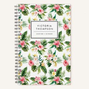 Watercolor Tropical Flowers Bouquet Pattern Notebook