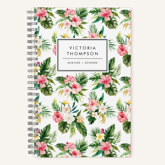 Watercolor Tropical Flowers Bouquet Pattern Notebook (Front)