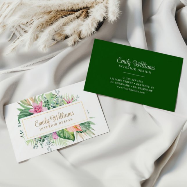 Watercolor Tropical Flowers Business Card (Creator Uploaded)